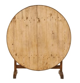 French Provincial Pine Tilt Top Wine Table, 19th c., Closed- H.- 51 in., W.- 46 in., D.- 18 1/2 in.,
