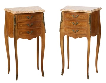 Pair of French Transitional Louis XV/XVI Style Marble Top Ormolu Mounted Nightstands, 20th c., Each-
