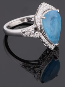 Lady's Platinum Aquamarine and Diamond Dinner Ring, by Isabel Perez, Madrid, Total Diamond Wt.- 0.41