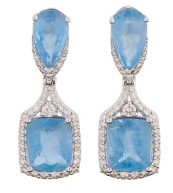 Pair of Platinum Aquamarine and Diamond Earrings, by Oscar Friedman, Total Aquamarine Wt.- 11.03
