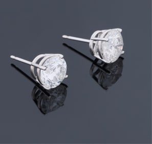 Pair of 14K White Gold Diamond Stud Earrings, Total Diamond Wt.- 3.01 carats, with appraisal. (2