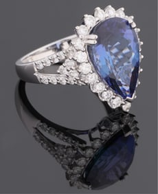 Lady's Platinum Tanzanite and Diamond Dinner Ring, by Karl Haas, Total Diamond Wt.- 1.12 carats,