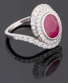 Lady's Platinum Burmese Ruby and Diamond Dinner Ring, by Oscar Friedman, Total Diamond Wt.- 0.63