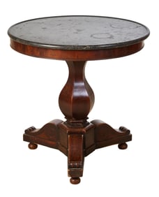 French Louis Phillip Marble Top Walnut Center Table, mid-19th c., H.- 29 in., Dia.- 29 in.
