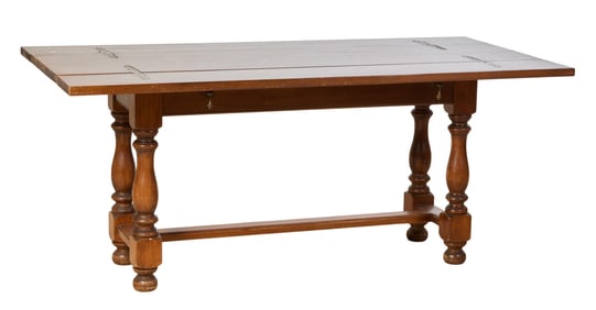 French Charles X Style Walnut Expanding Console Table, 20th c., Closed- H.- 30 in., W.- 66 3/4 in.,