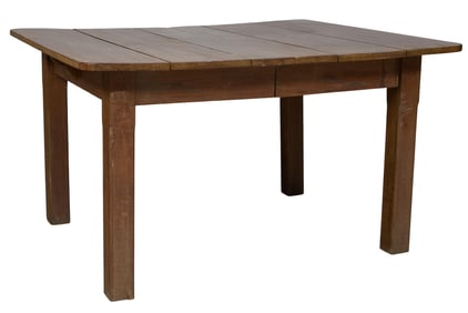 American Primitive Carved Oak Kitchen Table, late 19th c., H.- 27 3/4 in., W.- 48 1/2 in., D.- 40