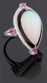 Lady's Platinum Opal, Sapphire and Diamond Dinner Ring, by Oscar Friedman, Total Sapphire Wt.- 2.18