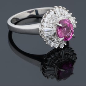 Lady's Platinum Sapphire and Diamond Dinner Ring, Total Diamond Wt.- 0.60 carats, Size- 6 1/2, with