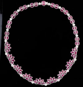 Platinum Burmese Ruby and Diamond Link Necklace, by Oscar Friedman, Total Ruby Wt.- 40.14 carats,