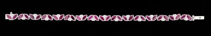 Platinum Burmese Ruby and Diamond Link Bracelet, by Oscar Friedman, Total Ruby Wt.- 11.30 carats,