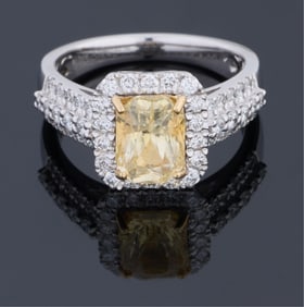 Lady's Platinum and 18K Yellow Gold Sapphire and Diamond Dinner Ring, by Gady Shamesh, Los Angeles,
