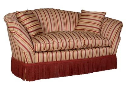 Edwardian Style Silk Upholstered Sofa, 20th/21st c. H.- 33 1/2 in., W.- 68 in., W.- 38 in.