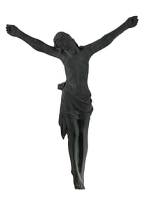 Continental Patinated Metal Figure of Christ's Crucifixion, 20th c., H.- 40 in., W.- 34 in., D.- 6