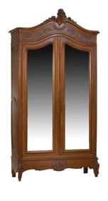 French Louis XV Rococo Style Carved Walnut Armoire, late 19th c., H.- 104 in., W.- 54 in., D.- 20