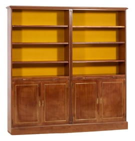 French Louis XVI Style Walnut Bookcase, 20th c., H.- 75 3/4 in., W.- 74 3/4 in., D.- 11 1/2 in.