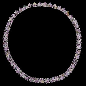 Platinum Sapphire and Diamond Link Necklace, by Oscar Friedman, Total Sapphire Wt.- 47.79, Total