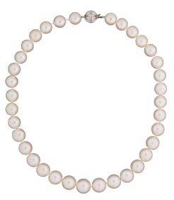 Strand of Thirty-Five Graduated White South Sea Cultured Pearls, L.- 18 in., with appraisal and GIA