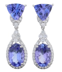 Pair of Platinum Tanzanite and Diamond Earrings, by Oscar Friedman, Total Tanzanite Wt.- 7.65