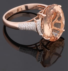 14K Two Tone Gold Morganite and Diamond Dinner Ring, Total Diamond Wt.- 0.30 carats, Size- 8, with