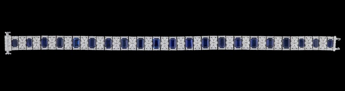 Platinum Sapphire and Diamond Bracelet, by Oscar Friedman, Total Sapphire Wt.- 12.65 carats, Total