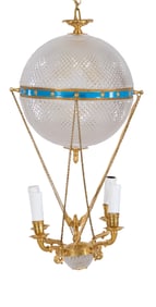 Unusual Crystal and Gilt Bronze Globe Four Light Balloon Chandelier, 20th c., H.- 21 in., Dia.- 11
