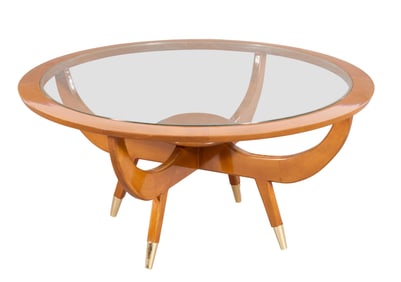 Art Deco Style Cherry Low Table, 20th c., H.- 18 in., Dia.- 41 1/2 in.