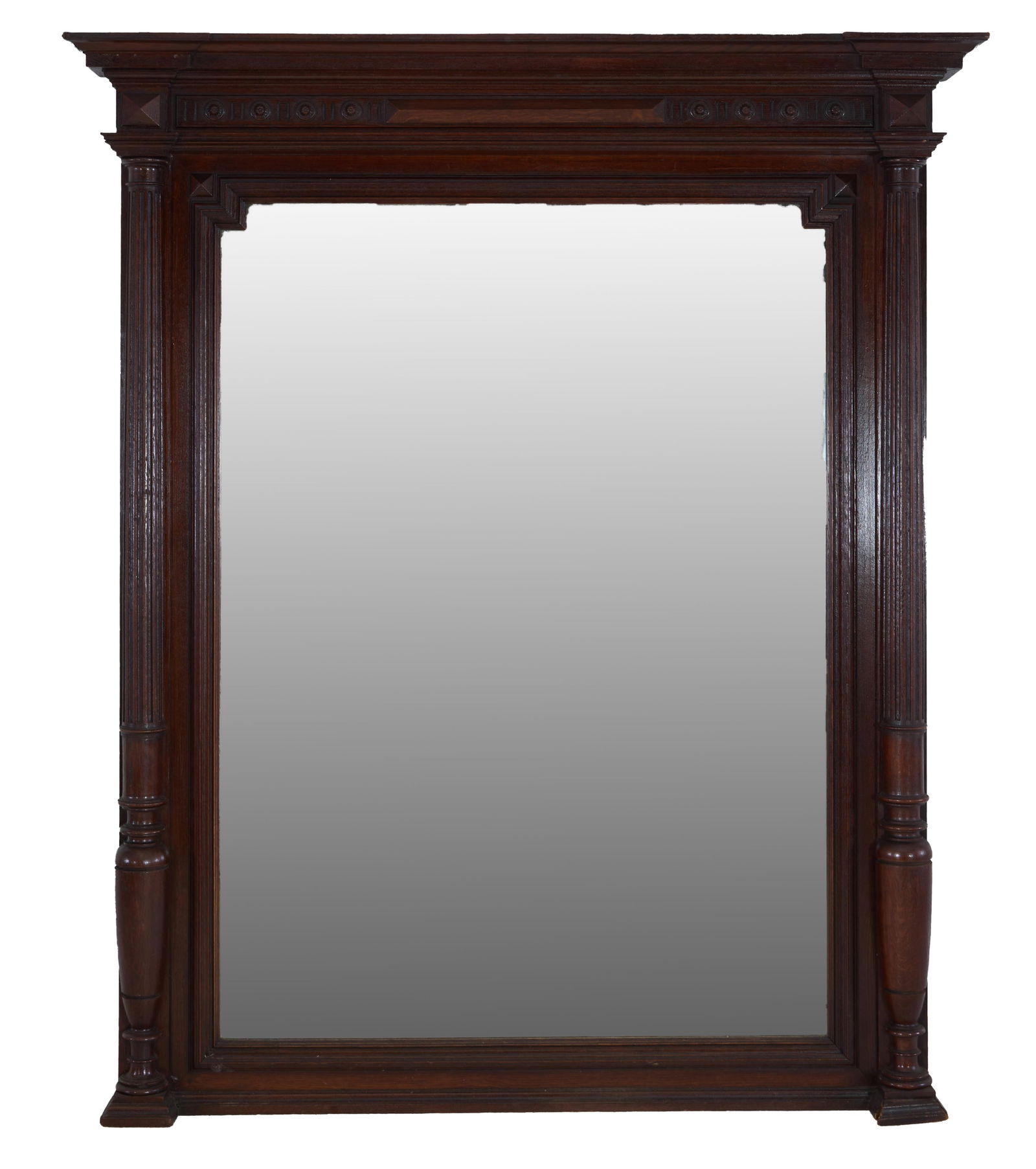French Henri II Style Walnut Overmantel Mirror, late 19th c., H.- 68 1/2 in., W.- 57 in. (1 of 1)