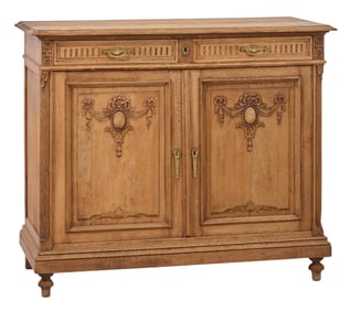 French Henri II Bleached Oak Sideboard, 20th c., H.- 41 in., W.- 49 in., D.- 22 in.