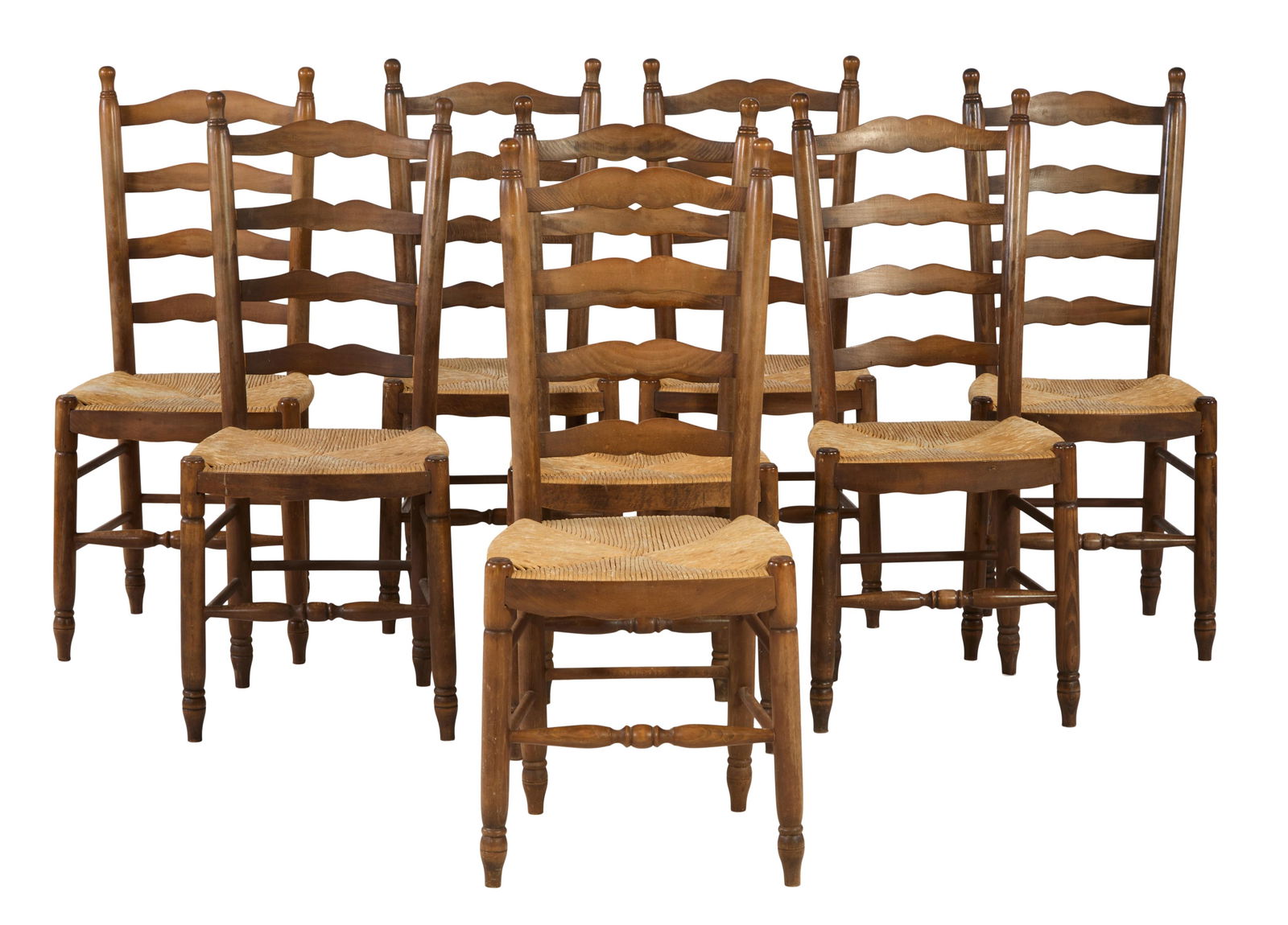 Set of Eight French Provincial Beech Ladder Back Chairs, 20th c., Each- H.- 39 1/2 in., W.- 16 1/2 (1 of 3)
