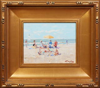 Niek van der Plas (Dutch, b. 1954), "Beach Scene with Sailboats," 20th c., H.- 7 3/8 in., W.- 9 1/2 (1 of 10)