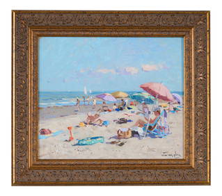Niek van der Plas (Dutch, b. 1954), "Crowd at the Beach," 21st c., H.- 11 1/4 in., W.- 13 1/4 in., (1 of 11)