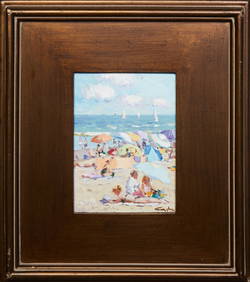 Niek van der Plas (Dutch, b. 1954), "Beach Scene," 20th c., H.- 6 5/8 in., W.- 4 5/8 in., Framed- (1 of 11)