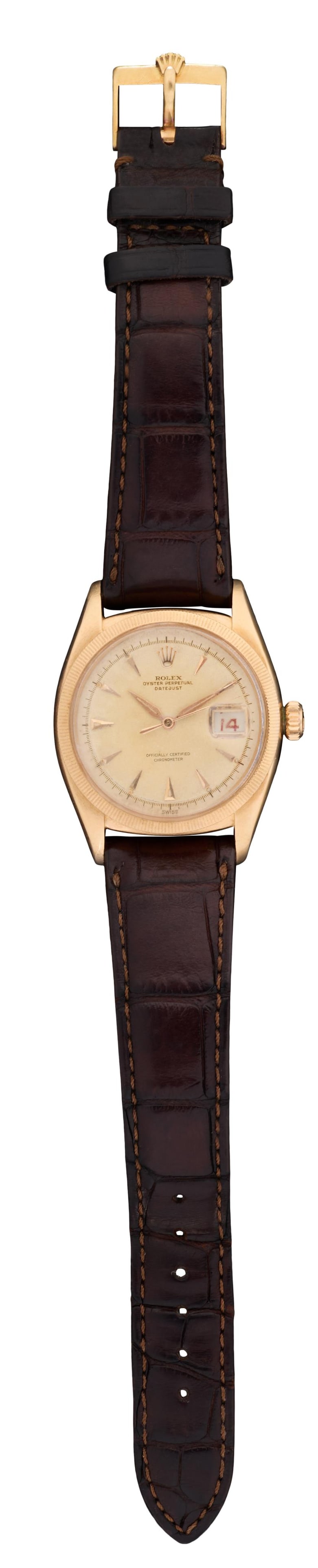 Men's 18K Rose Gold Rolex Datejust Wristwatch, c. 1955, Case- Dia.- 34 mm. (1 of 4)