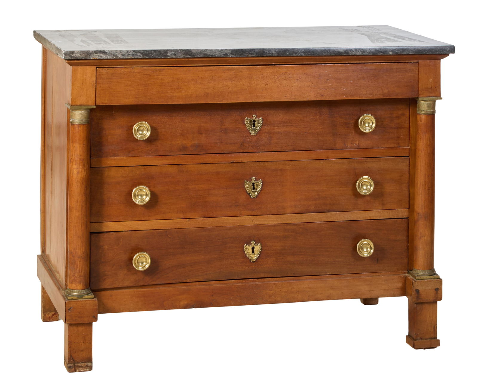 French Empire Marble Top Walnut Commode, early 19th c., H.- 36 in., W.- 45 3/4 in., D.- 23 1/2 in. (1 of 2)