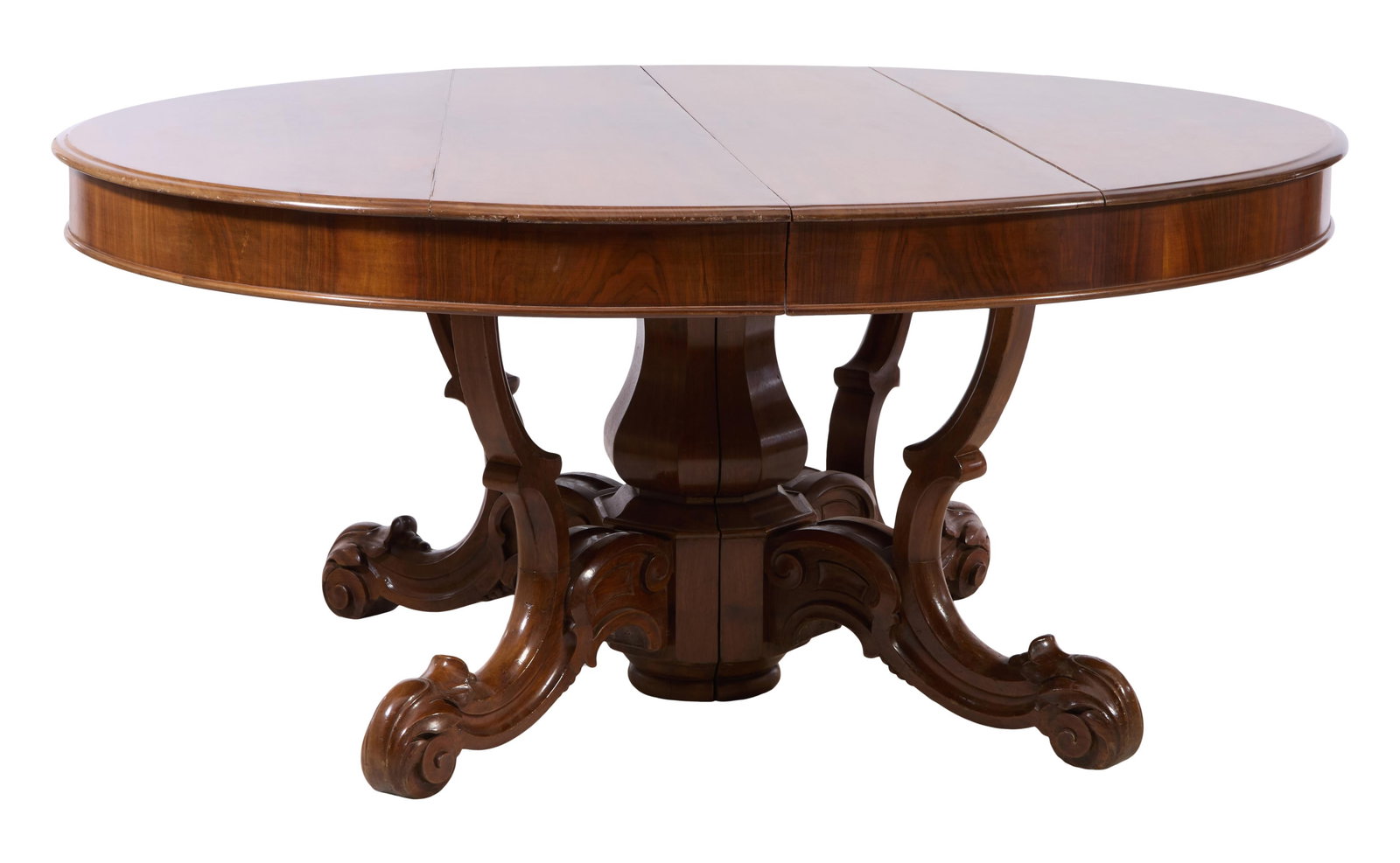 English Victorian Carved Mahogany Extension Dining Table, mid 19th c., Closed- H.- 31 in., W.- 68 (1 of 2)