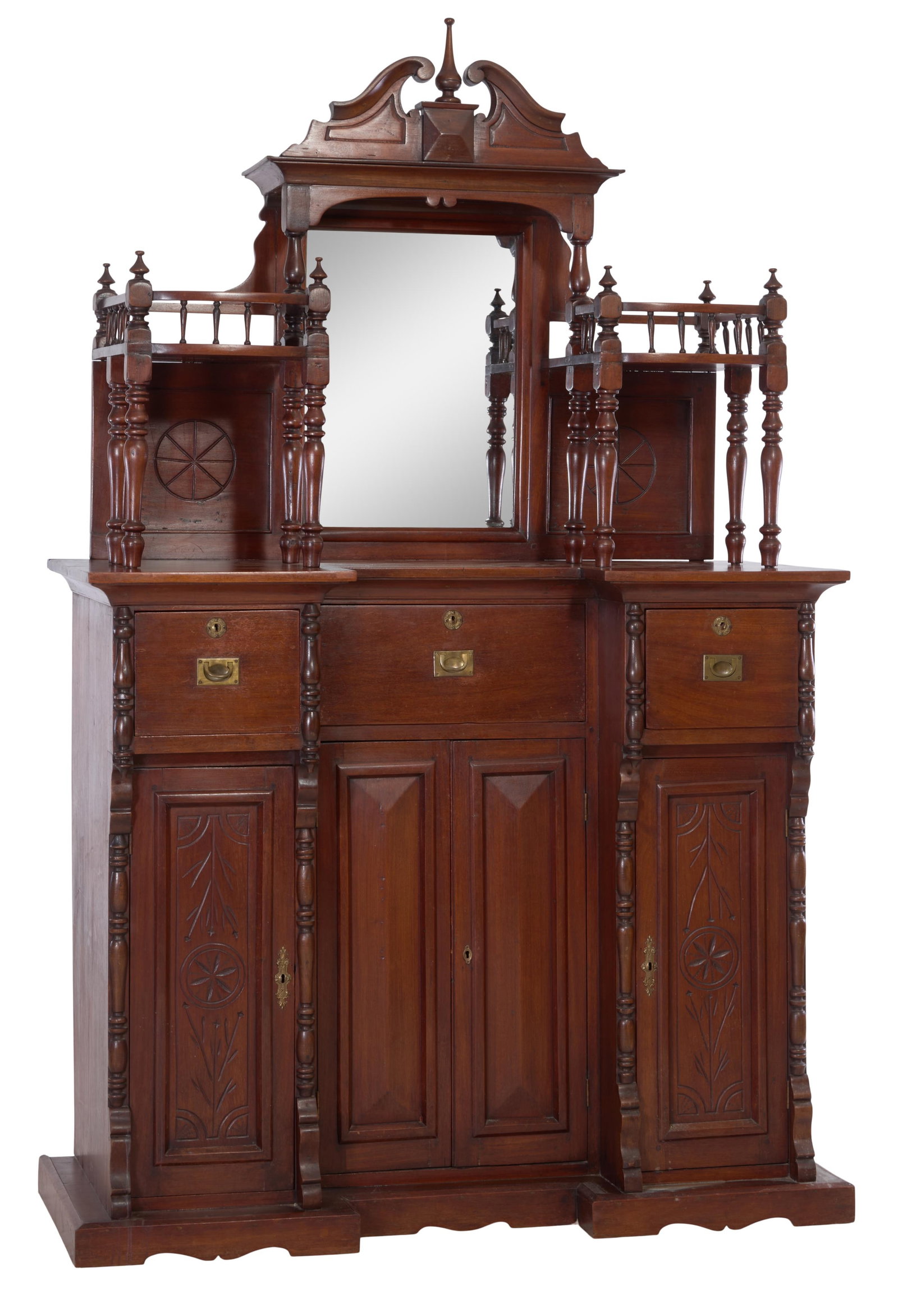 English Victorian Carved Walnut Sideboard, 19th c., H.- 90 in., W.- 56 in., D.- 22 in. (1 of 1)