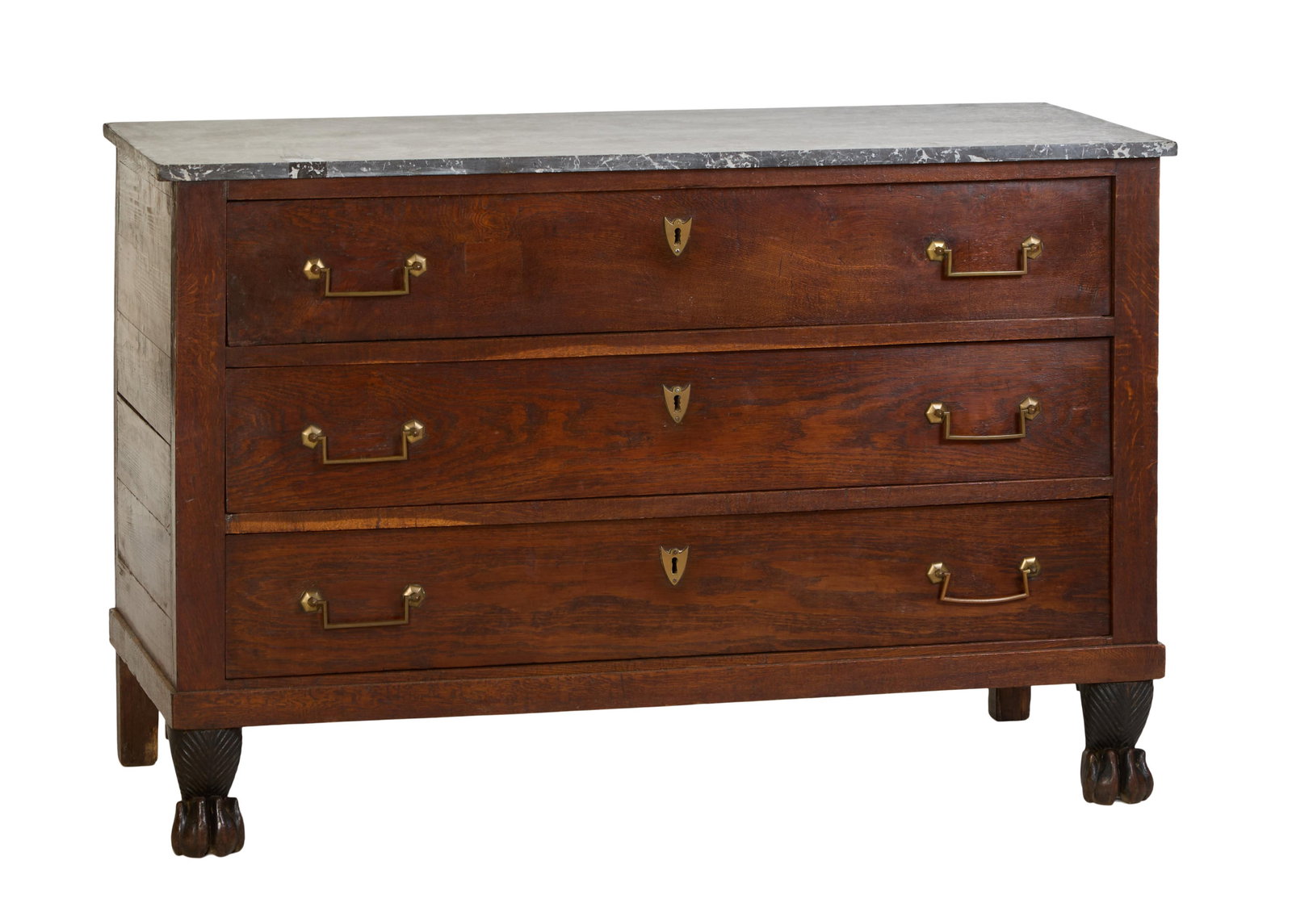 French Empire Marble Top Walnut Commode, early 19th c., H.- 31 in., W.- 51 3/4 in., D.- 23 1/2 in. (1 of 2)