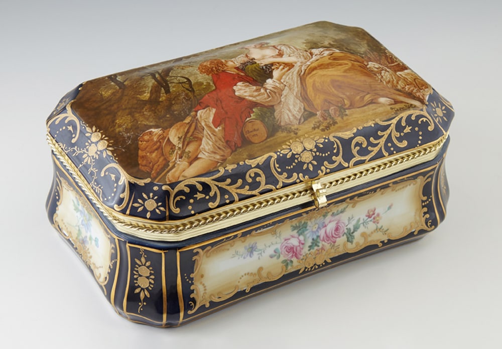 Cobalt Blue Rectangular R. S. Prussia Style Lidded Dresser Box, 20th c., H.- 6 in., W.- 11 in., D.- (1 of 4)