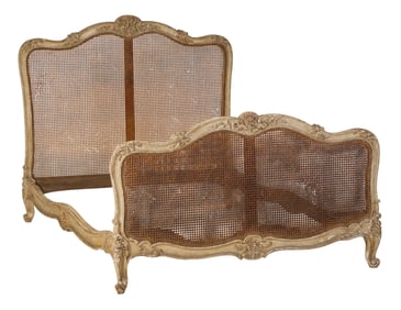 French Louis XV Style Creme Peinte Bed, 19th c., H.- 55 1/2 in., W.- 57 in., L.- 77 in.