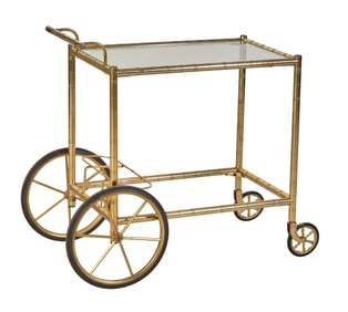 French Brass and Glass Bar Cart, 20th c., H.- 34 in., W.- 30 in., D.- 17 in.