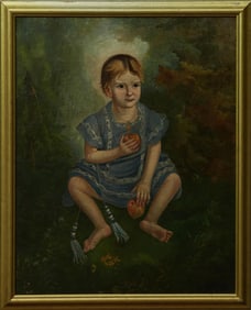 Southern School, "Portrait of a Child with Peaches," early 19th c., H.- 30 1/4 in., W.- 24 in.,