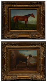Pair of Chinese Oils on Canvas, after K. Mills and John Gray, 20th c., H.- 7 1/2 in., W.- 9 1/2 in.,