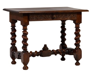 French Louis XIII Style Carved Walnut Writing Desk, 19th c., H.- 30 in., W.- 38 1/2 in., D.- 25 1/4
