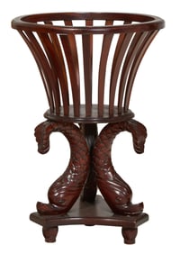 Dolphin Form Carved Rosewood Jardiniere, 20th c., H.- 28 in., Dia.- 19 1/2 in.