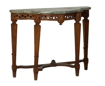 French Louis XVI Style Marble Top Carved Oak Console, 19th c., H.- 32 1/2 in., W.- 40 1/2 in., D.-