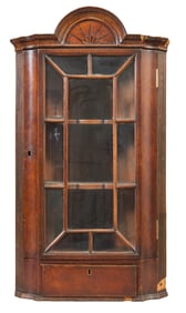 Petite English Queen Ann Style Inlaid Hanging Corner Cabinet, 19th c., H.- 31 1/2 in., W.- 17 3/4