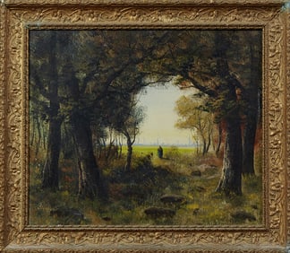 Lussau, "Woman Walking into a Clearing," late 19th c., H.- 17 5/8 in., W.- 21 1/9 in.