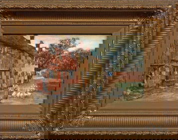 Continental School, "Girl Herding Geese," early 20th c., H.- 8 3/8 in., W.- 13 in., Framed H.- 16