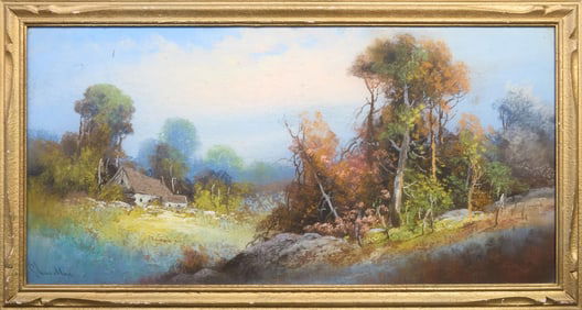 William Henry Chandler (New York/New Jersey, 1854-1928), "Landscape with Cabin," H.- 14 in., W.- 28
