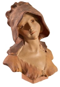 Large French Art Nouveau Polychromed Figure of a Woman, c. 1910, H.- 16 1/2 in., W.- 12 in., D.- 9